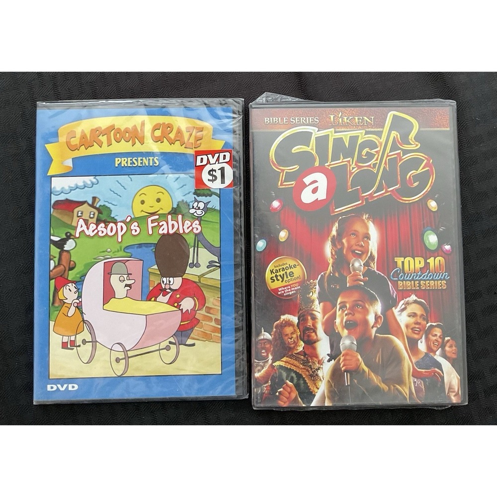 Lot of 2 Kid Dvds NEW Aesop,s Fables & Sing Along Top 10 Countdown Bible Series